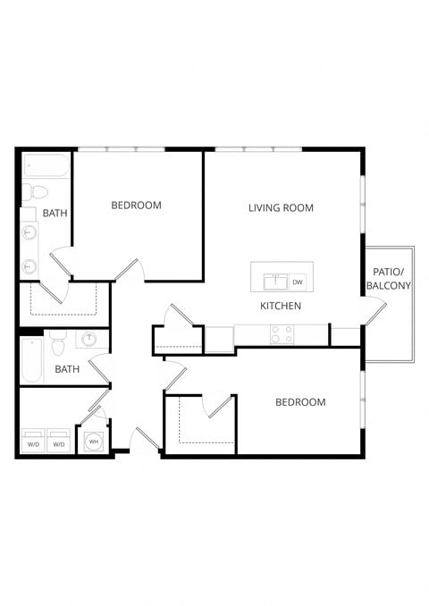 Floor plan for 2 beds, 2 baths, 1160 sqft